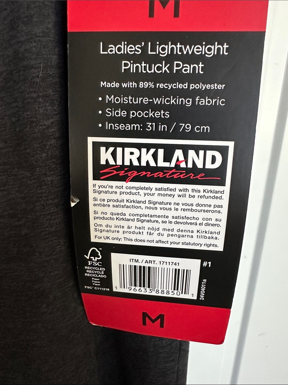 NWT Kirkland Signature Women’s Dark Charcoal Drawstring Lightweight Pant M - Picture 3 of 9